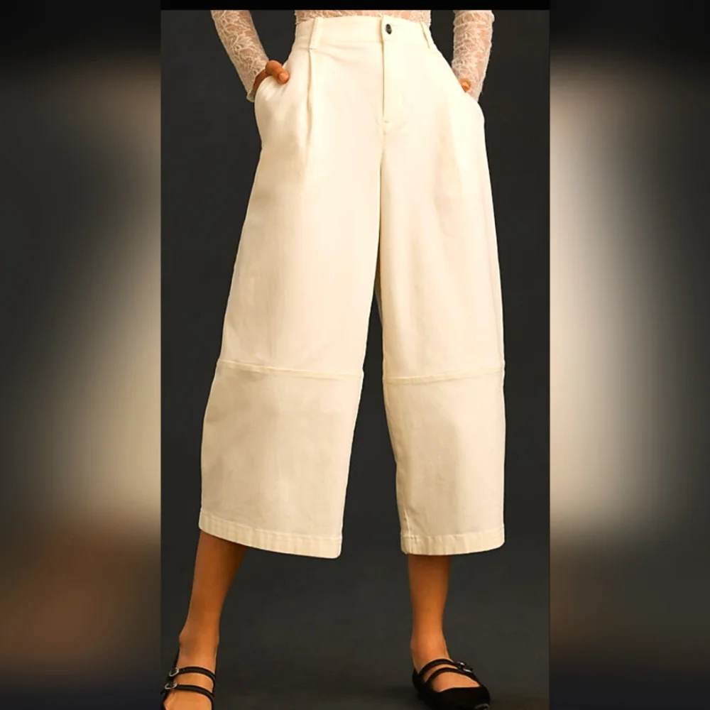 Anthropologie Maeve Plated Barrel Leg Chino Pants - Picture 1 of 7
